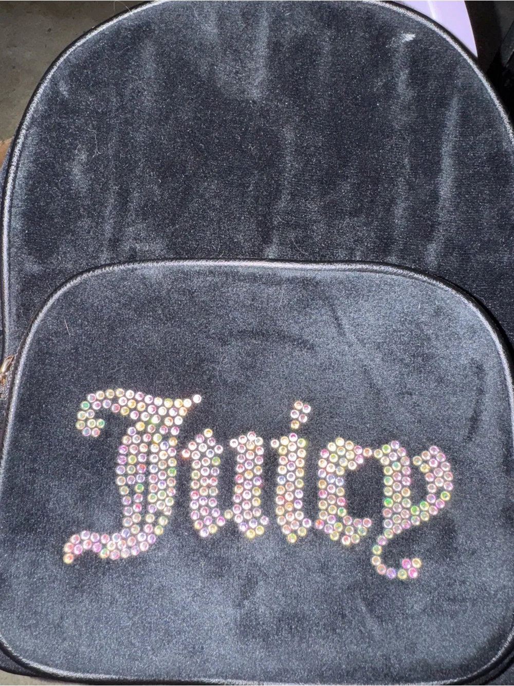 Juicy Couture Black Velvet Backpack with Multicolor Crystal Logo
